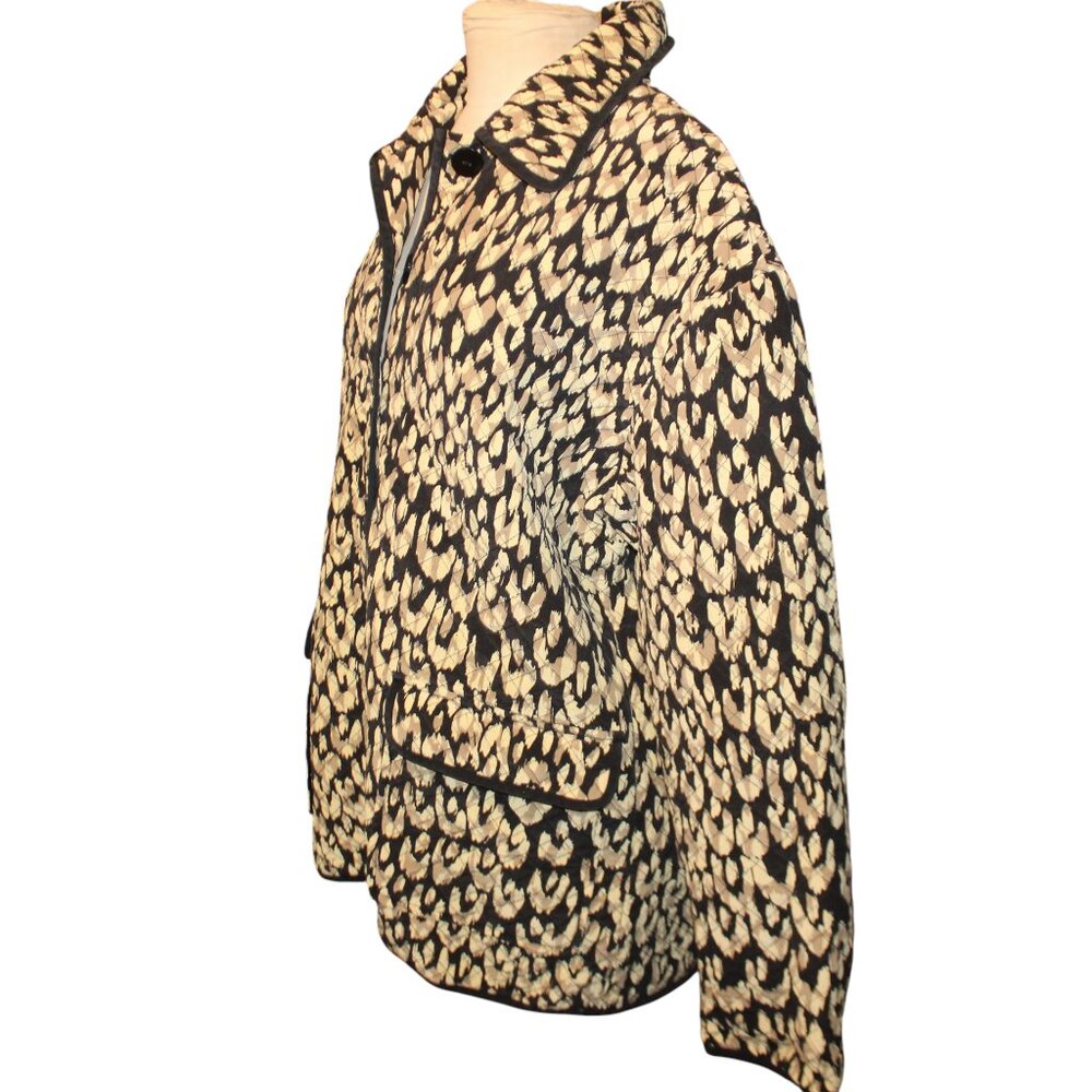 Vintage MAGGY LONDON Quilted Barn Coat Sz 10 Silk Leopard Print Jacket Luxury - Picture 7 of 8